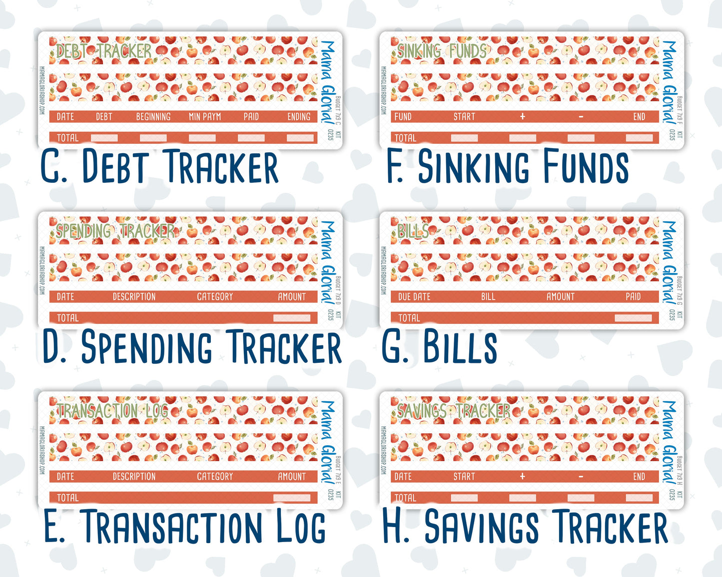 Kit 0235 - Budget - For 7x9 & A5 Planners | Notebooks - September - Apple Orchard
