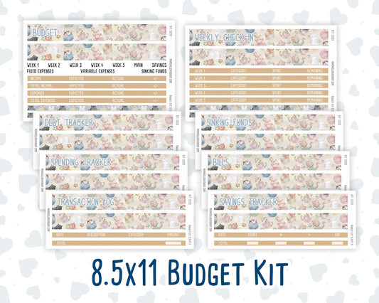 Kit 0255 - Budget - For 8.5x11 Planners | Notebooks - February - Cottagecore Kitties