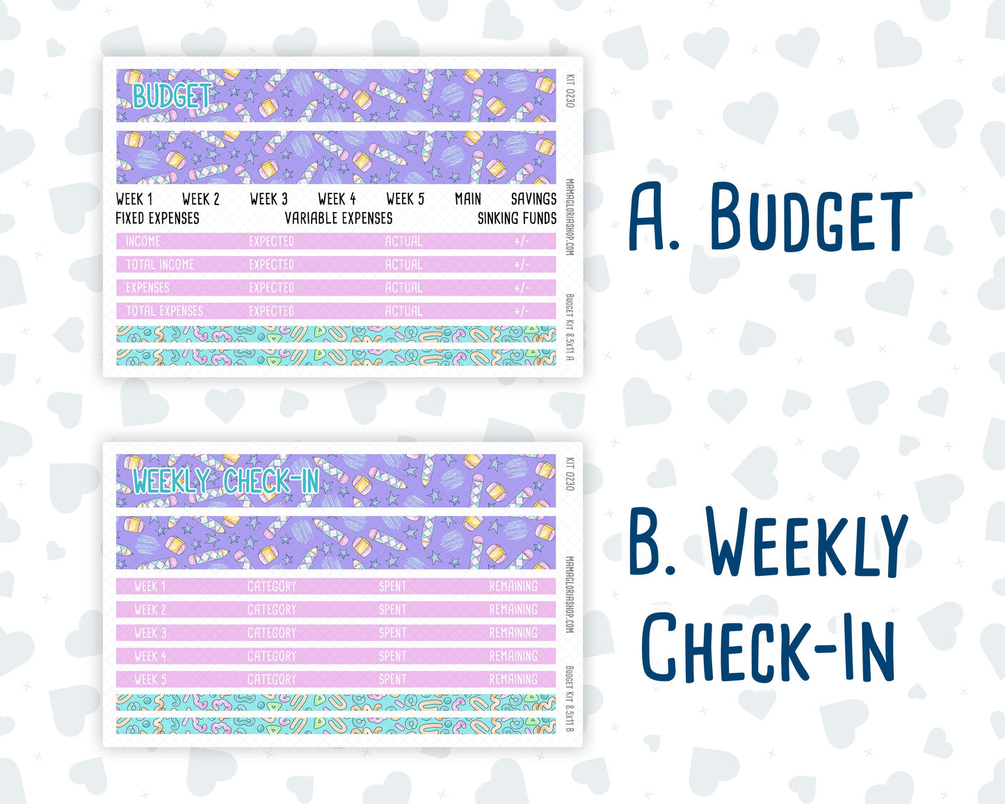 Kit 0230 - Budget - For 8.5x11 Planners | Notebooks - August - School Daze