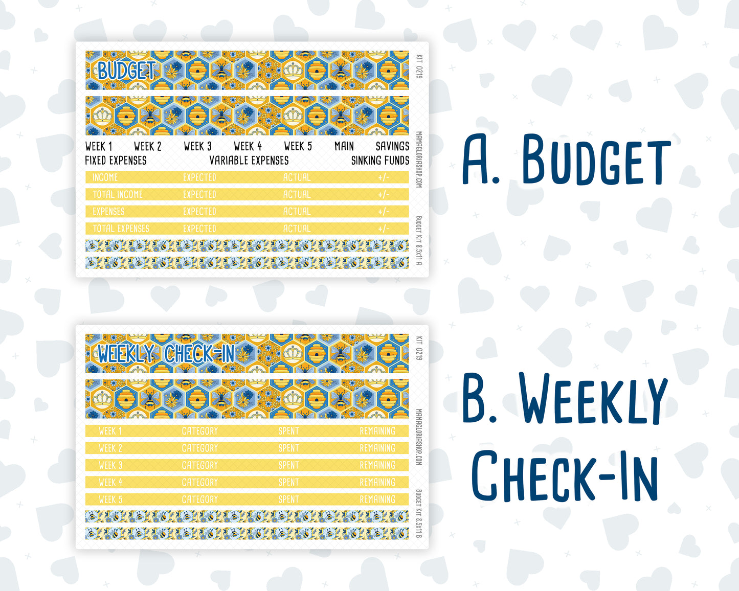 Kit 0219- Budget - Bee's Business- For 8.5x11 Planners - Notebooks - May