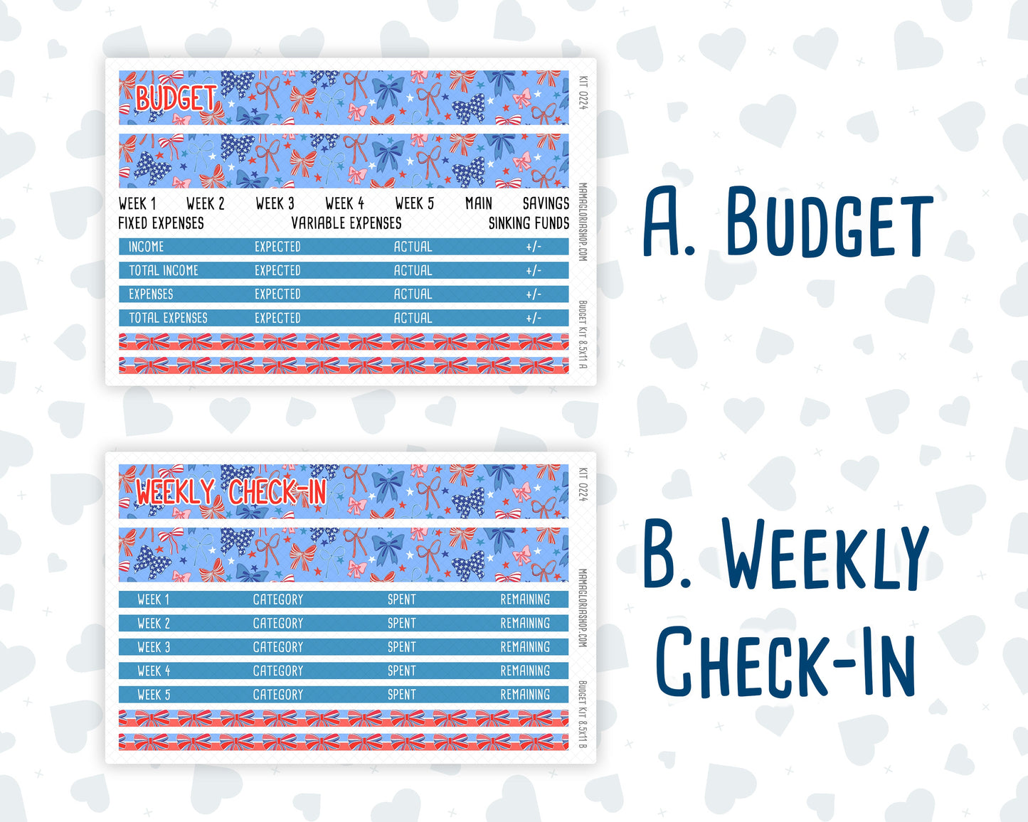 Kit 0224 - Budget - For 8.5x11 Planners | Notebooks - July - Patriotic Parade