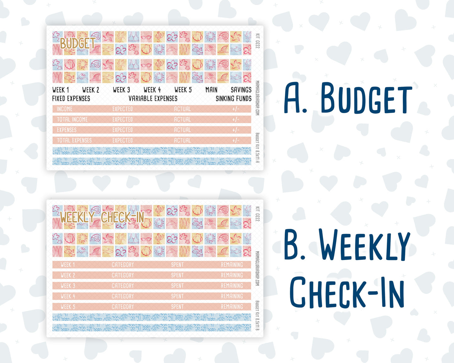 Kit 0222 - Budget - For 8.5x11 Planners | Notebooks - June - Beach Day