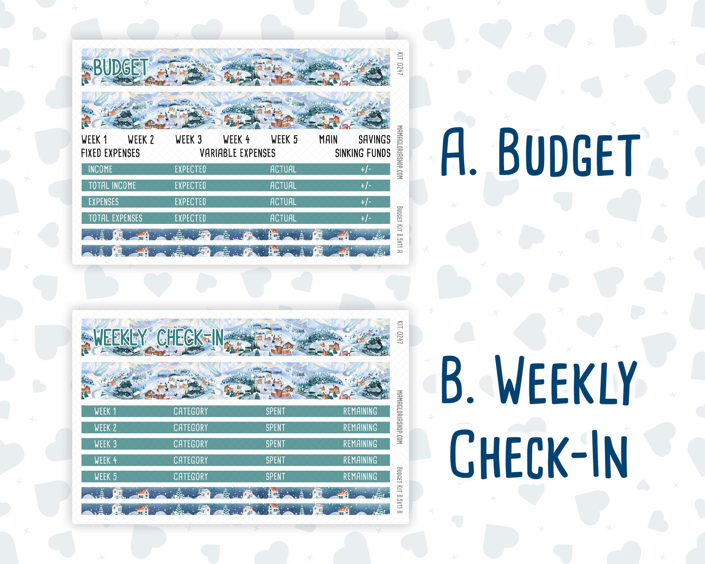 Kit 0247 - Budget - For 8.5x11 Planners | Notebooks - December - Snow Day Adventures