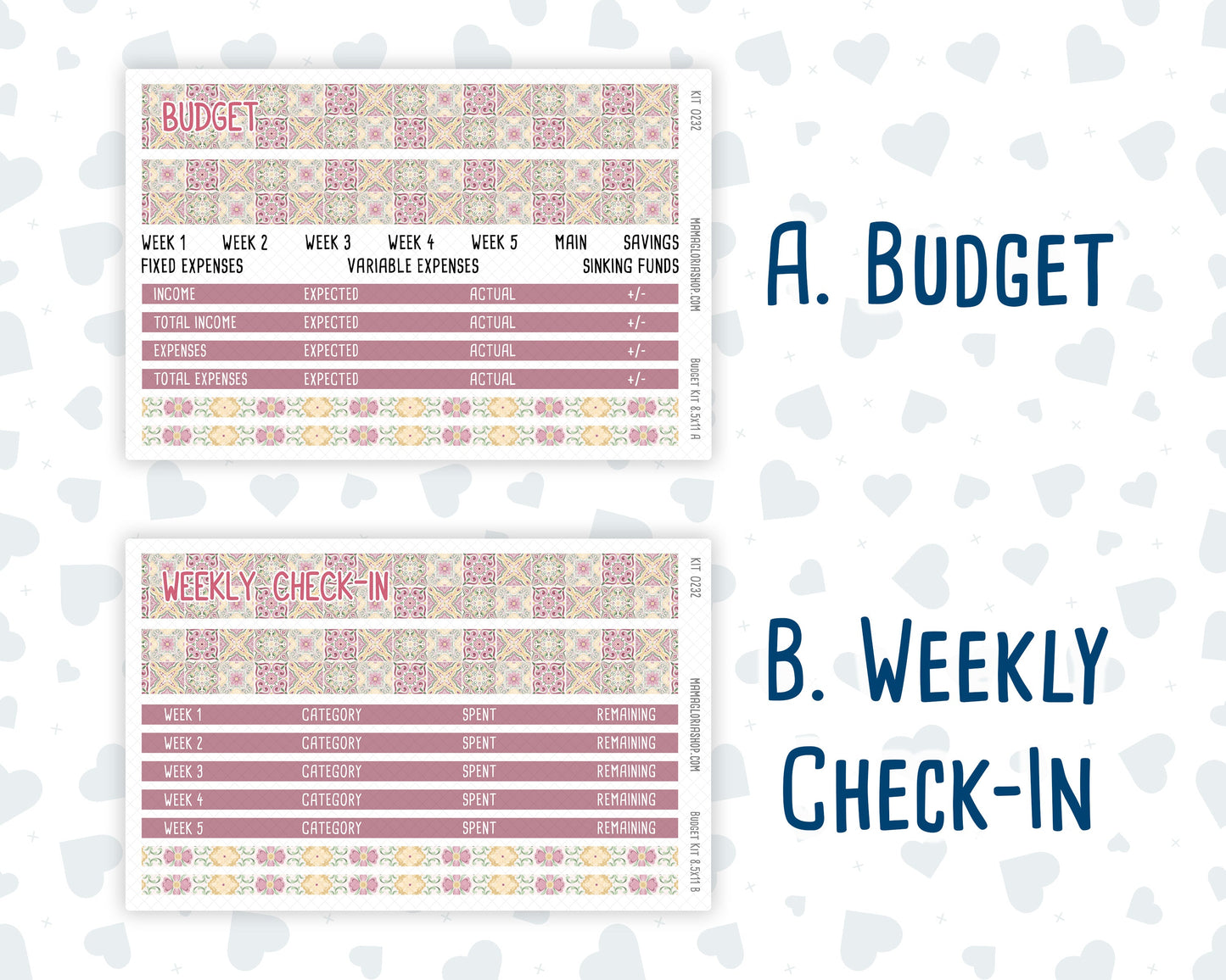 Kit 0232 - Budget - For 8.5x11 Planners | Notebooks - September - Heirloom Garden