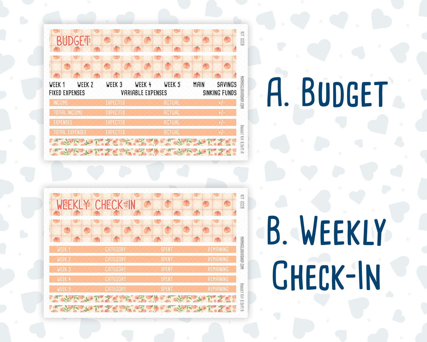Kit 0228 - Budget - For 8.5x11 Planners | Notebooks - August - Just Peachy