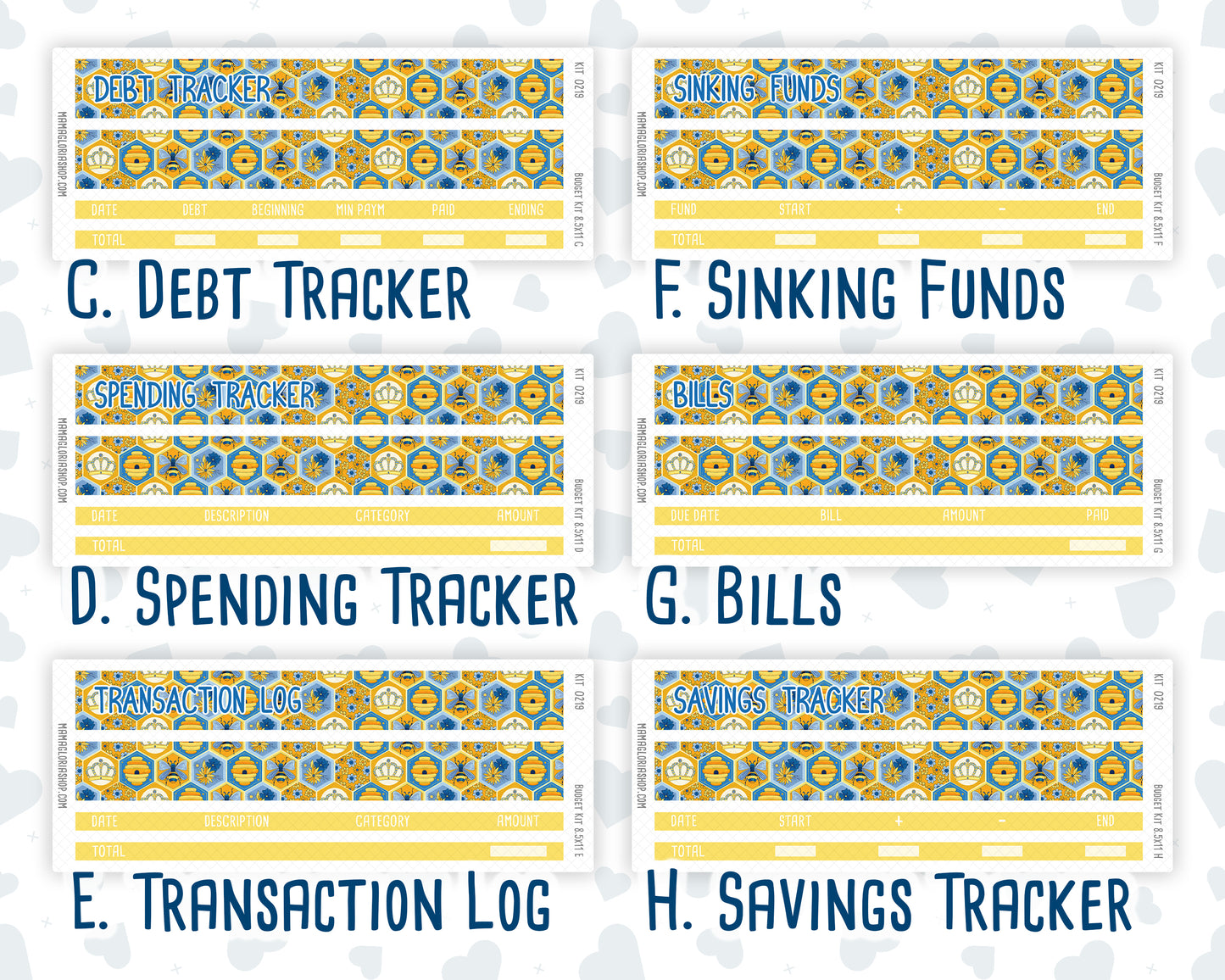Kit 0219- Budget - Bee's Business- For 8.5x11 Planners - Notebooks - May