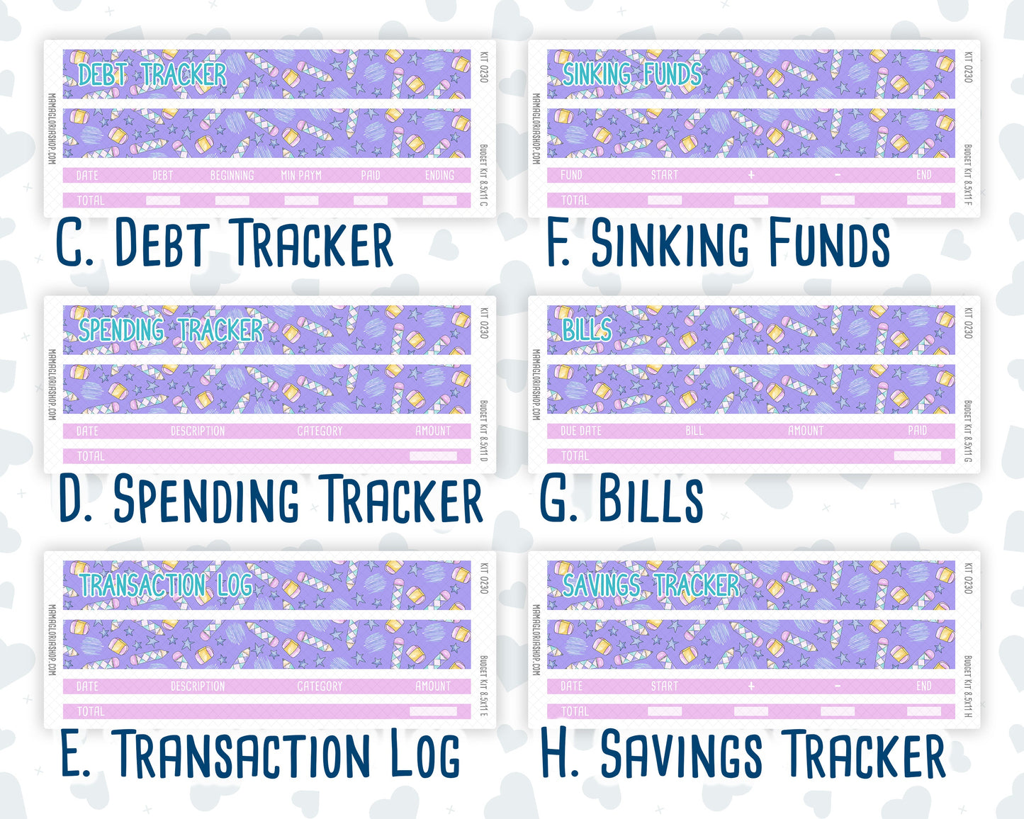 Kit 0230 - Budget - For 8.5x11 Planners | Notebooks - August - School Daze