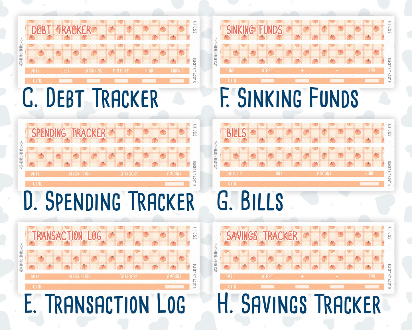 Kit 0228 - Budget - For 8.5x11 Planners | Notebooks - August - Just Peachy
