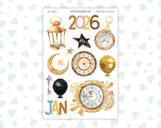 Kit 0248 - Clipart - For Planners | Notebooks | Journals - January - Midnight Countdown