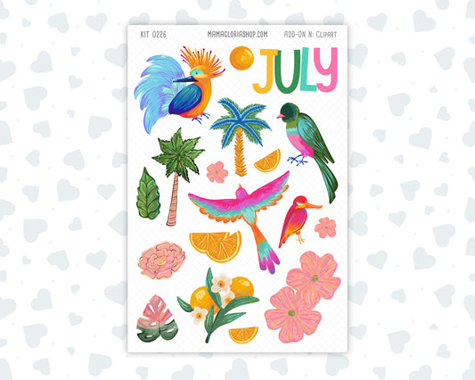Kit 0226 - Clipart - For Planners | Notebooks | Journals - July - Tropical Whimsy