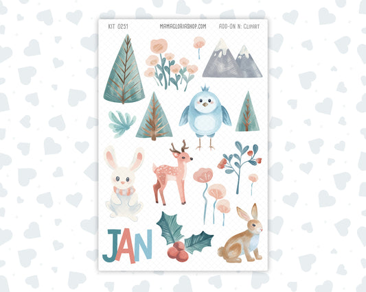 Kit 0251 - Clipart - For Planners | Notebooks | Journals - January - Pine & Paws