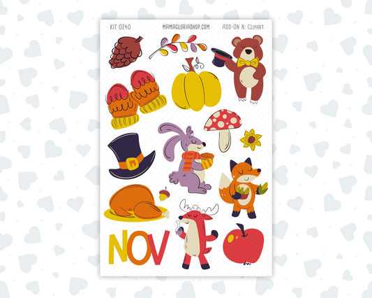 Kit 0240 - Clipart - For Planners | Notebooks | Journals - November - Cozy Thanksgiving