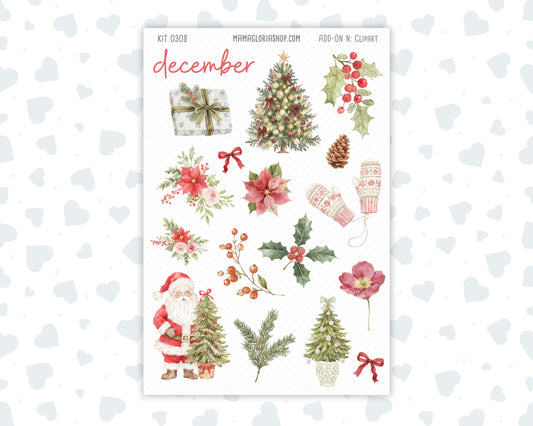 Kit 0308 - Clipart - For Planners | Notebooks | Journals - December - Knit & Holly