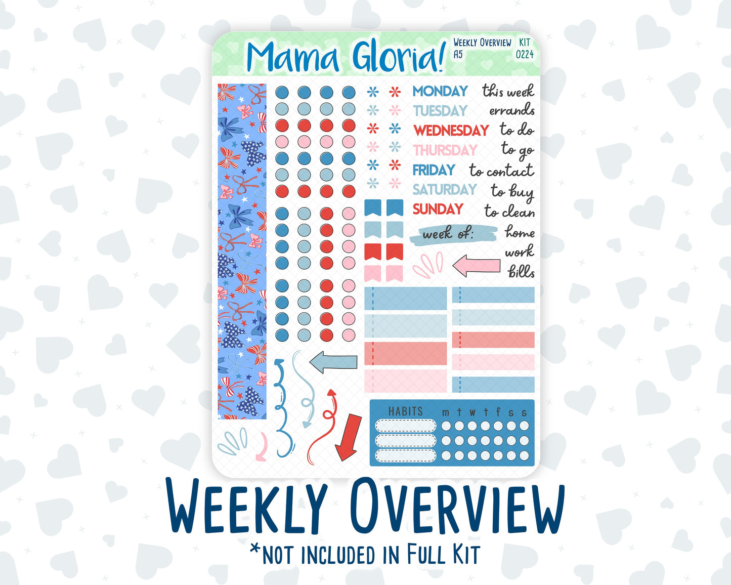 Kit 0224 - A5 - Daily Duo - Weekly Kit - July - Patriotic Parade