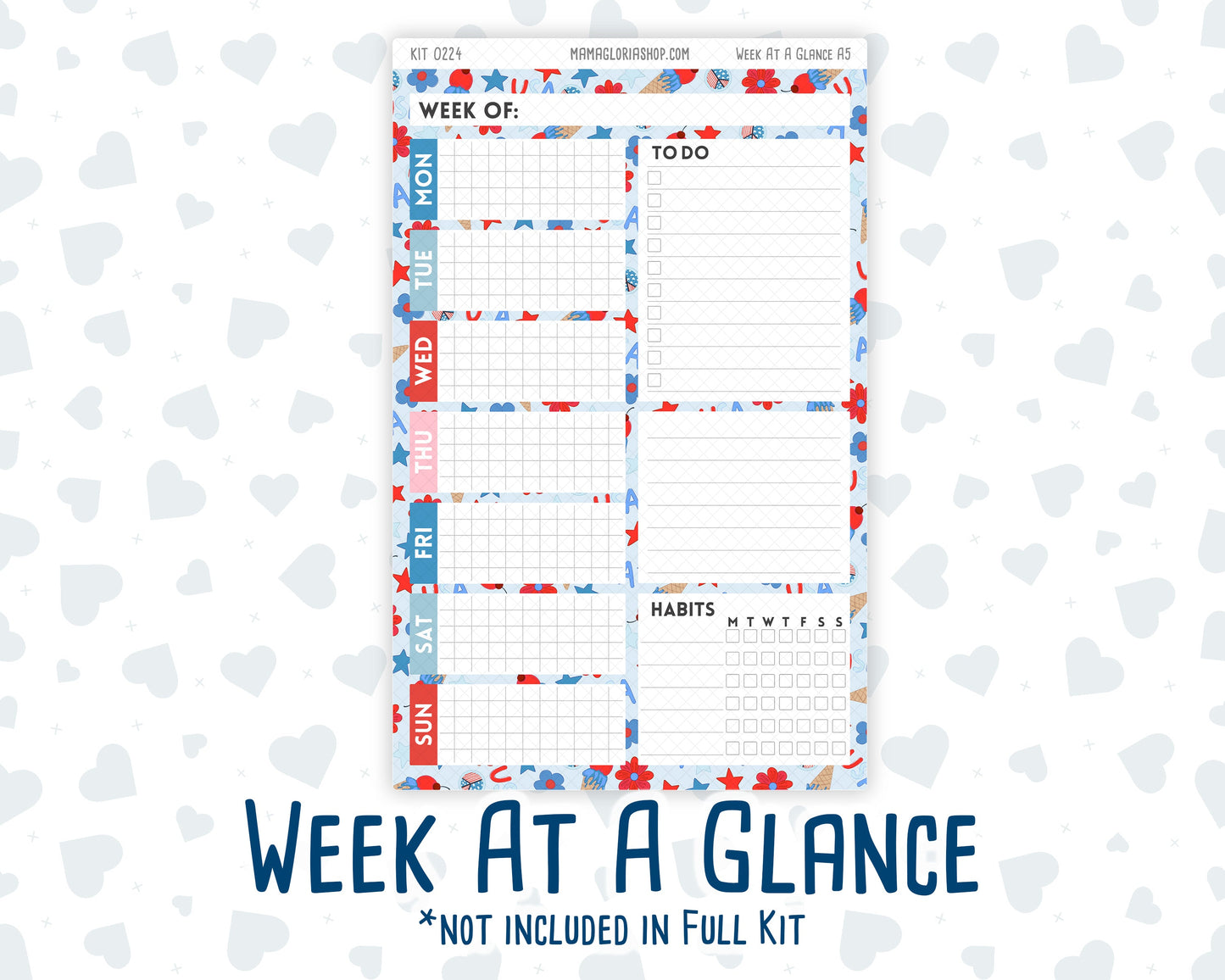 Kit 0224 - A5 - Daily Duo - Weekly Kit - July - Patriotic Parade