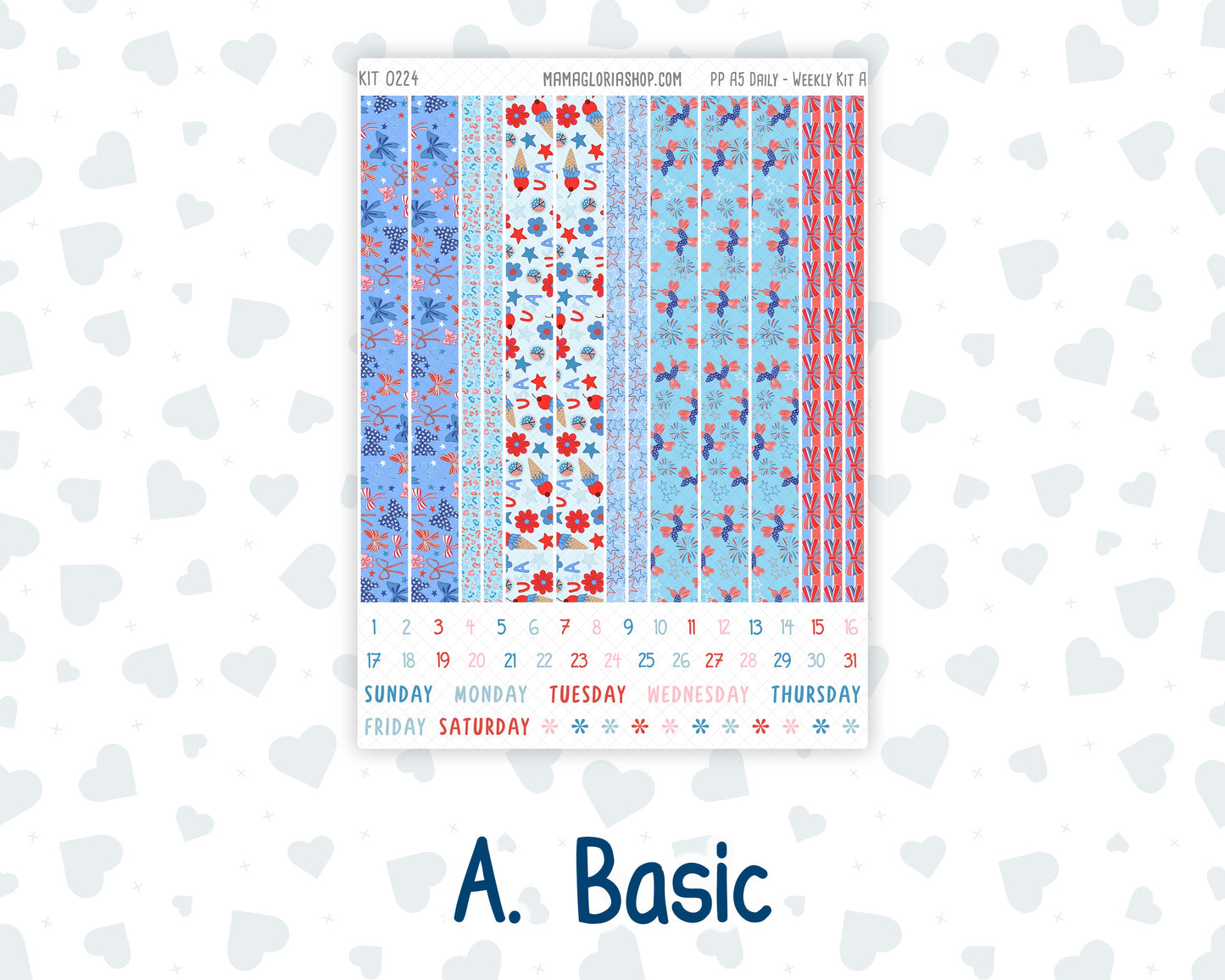 Kit 0224 - A5 - Plum Paper Daily - Weekly Kit - July - Patriotic Parade