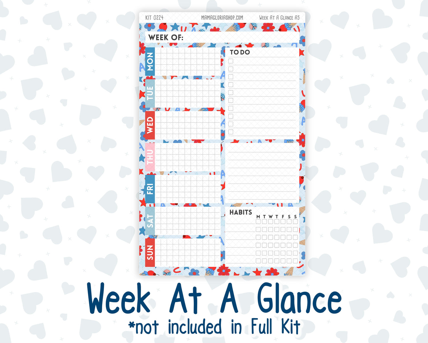 Kit 0224 - A5 - Plum Paper Daily - Weekly Kit - July - Patriotic Parade