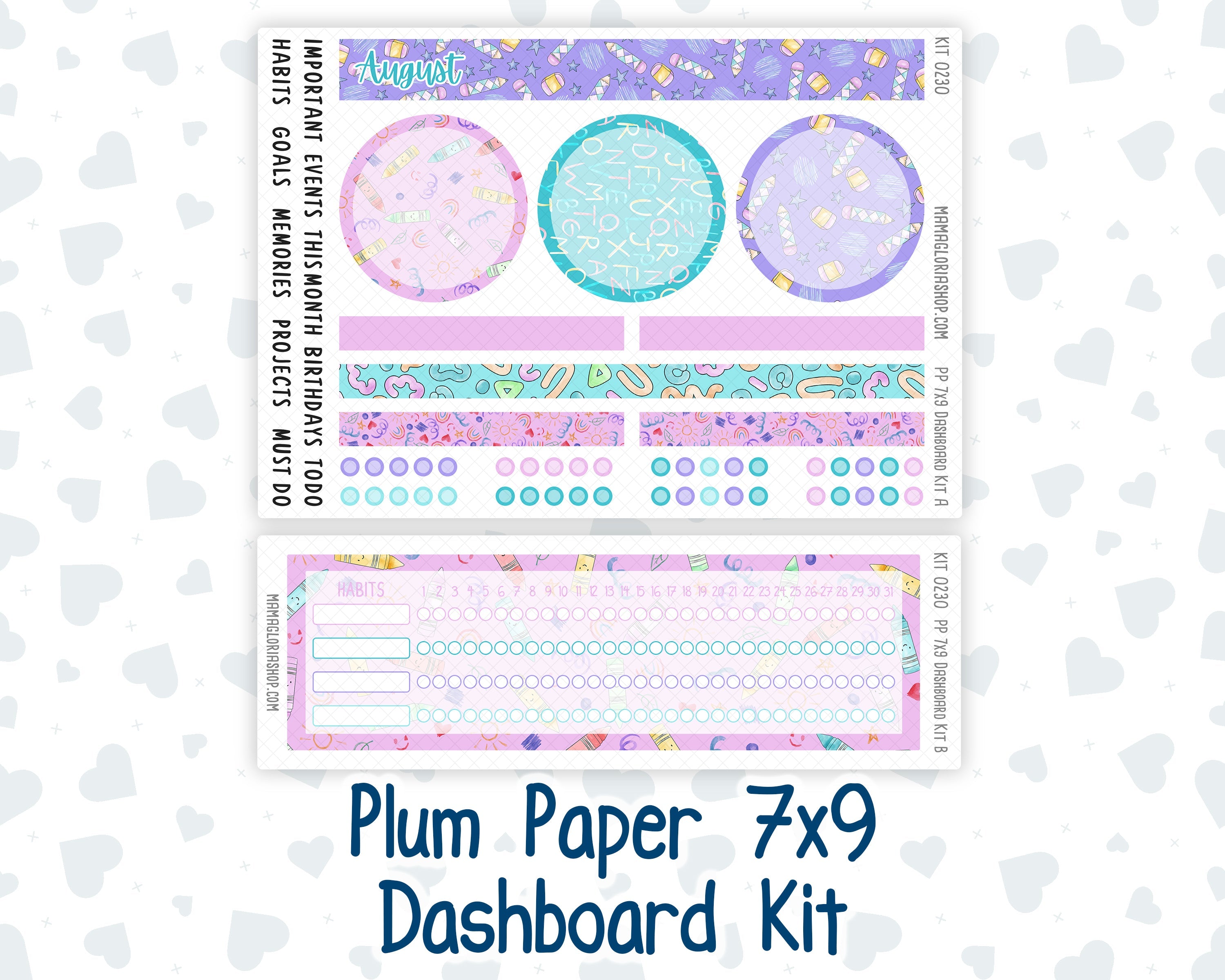 Kit 0230 - 7x9 - Plum Paper - Dashboard Kit - August - School Daze ...