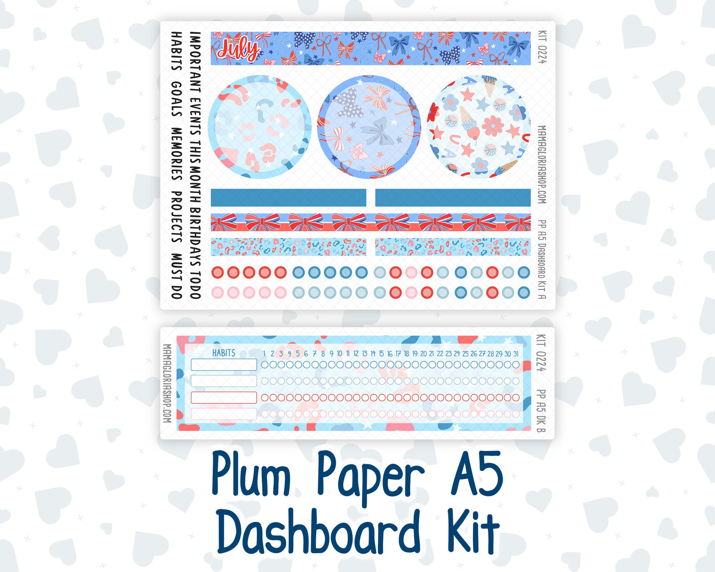 Kit 0224 - A5 - Plum Paper - Dashboard Kit - July - Patriotic Parade