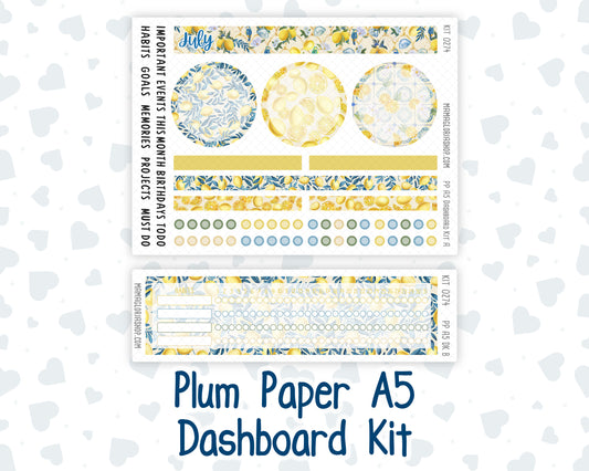 Kit 0274 - A5 - Plum Paper - Dashboard Kit - July - Sunny Lemon Shore
