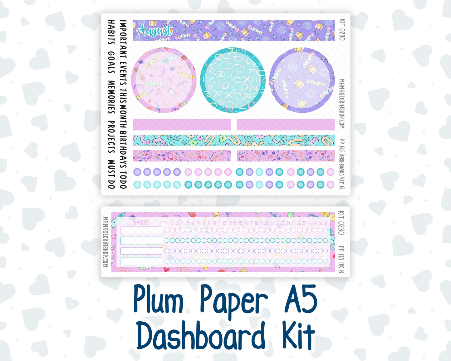 Kit 0230 - A5 - Plum Paper - Dashboard Kit - August - School Daze
