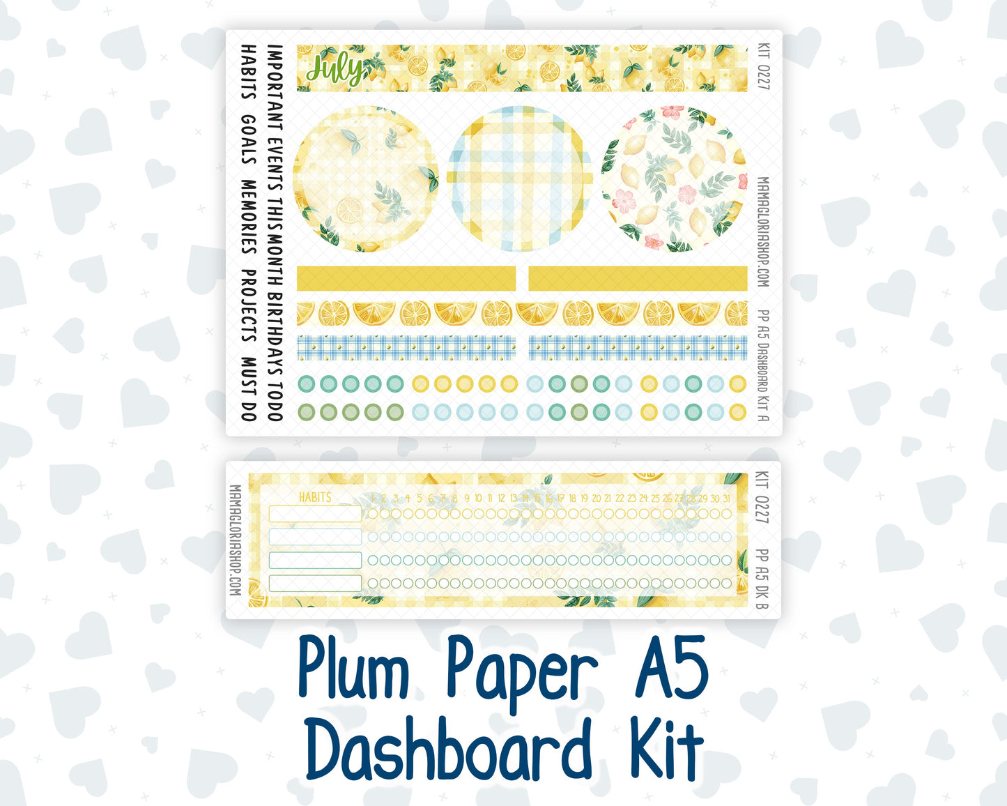 Kit 0227 - A5 - Plum Paper - Dashboard Kit - July - Lemon Grove