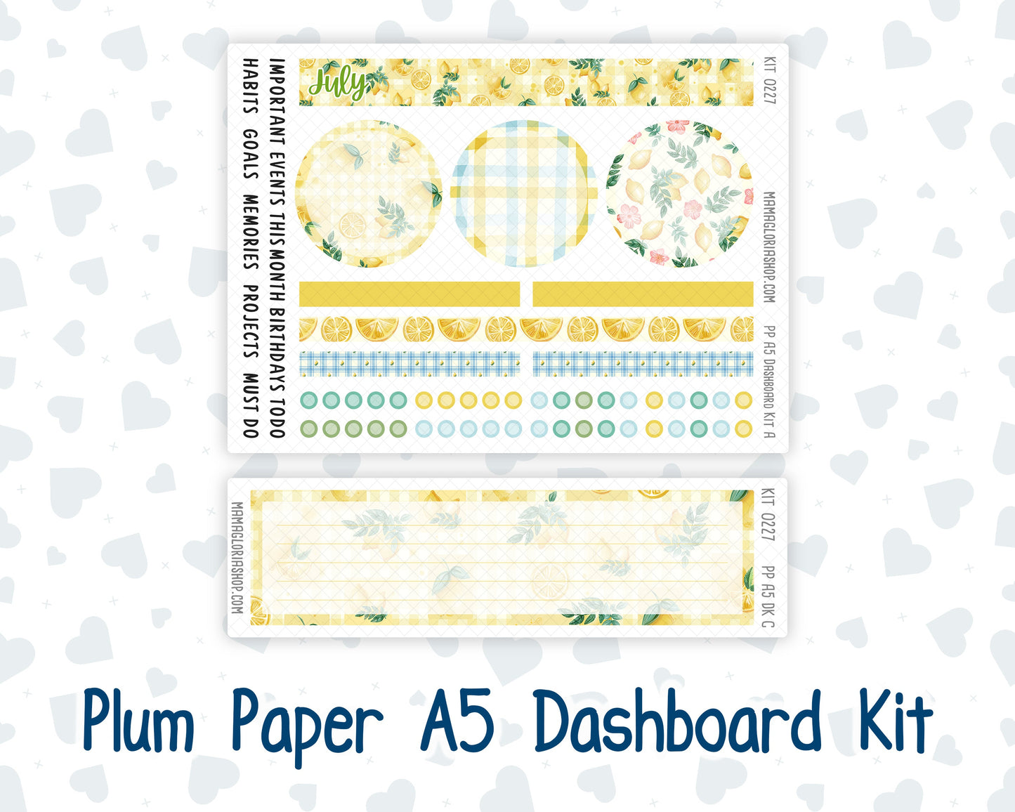 Kit 0227 - A5 - Plum Paper - Dashboard Kit - July - Lemon Grove