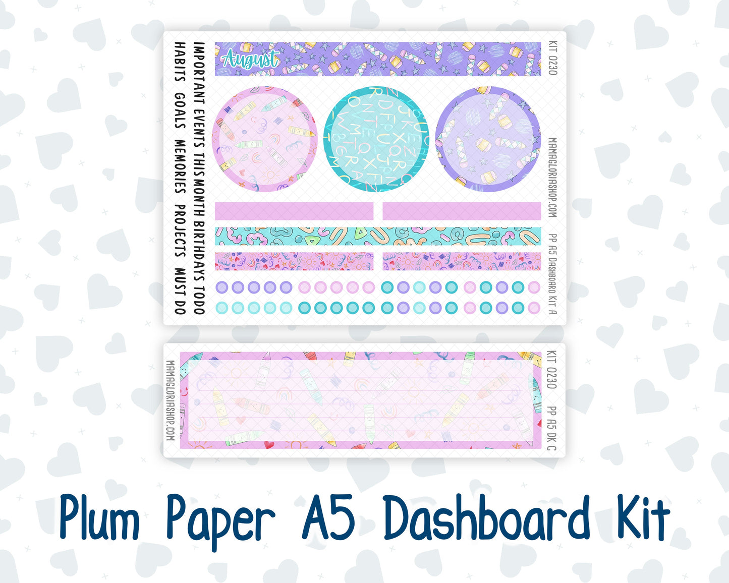 Kit 0230 - A5 - Plum Paper - Dashboard Kit - August - School Daze