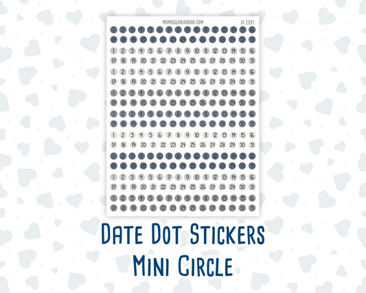 Date Dot Stickers – Mini Circle | Muted Slate Collection