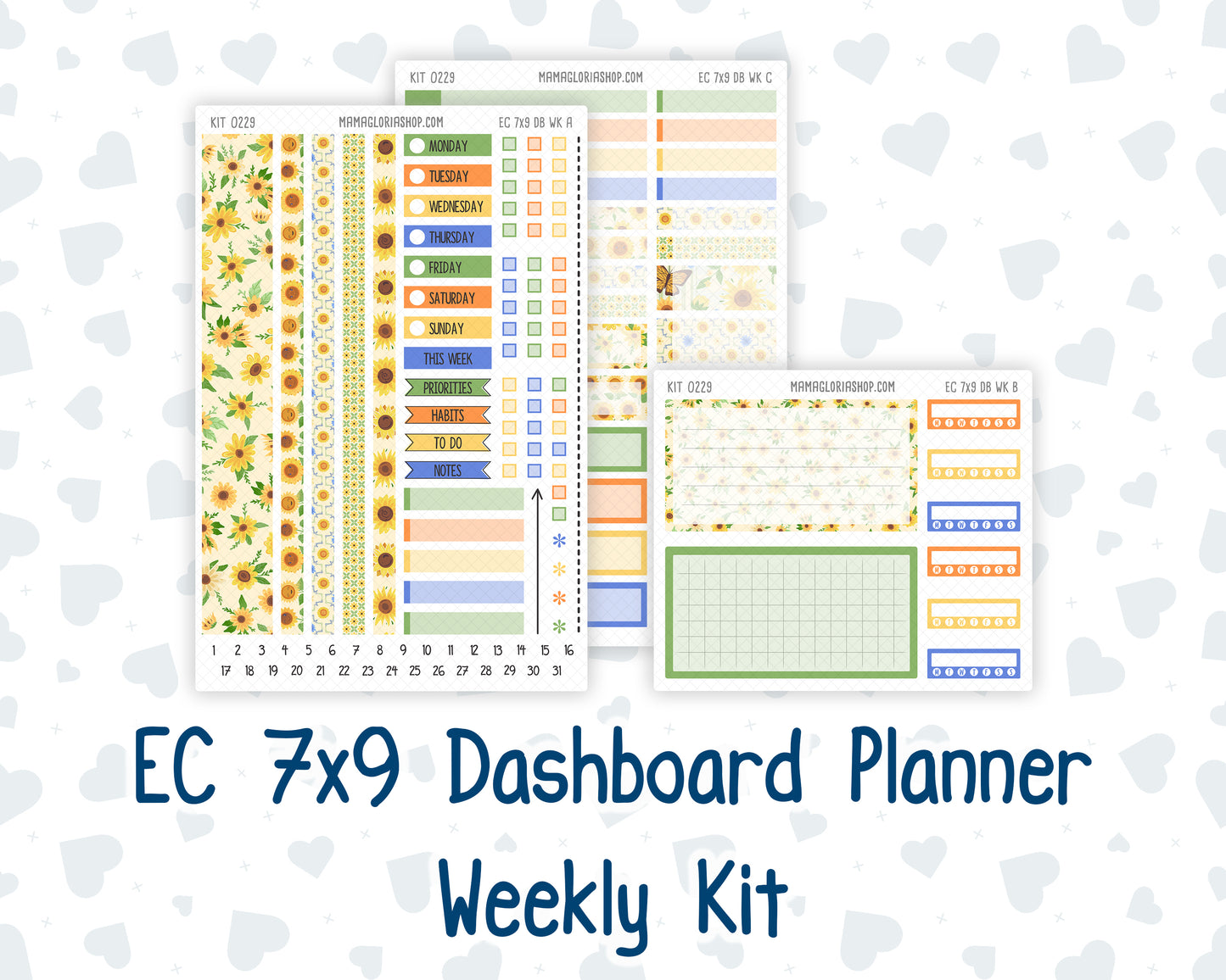 Kit 0229- Weekly Dashboard Planner - Erin Condren - August - Golden Faces
