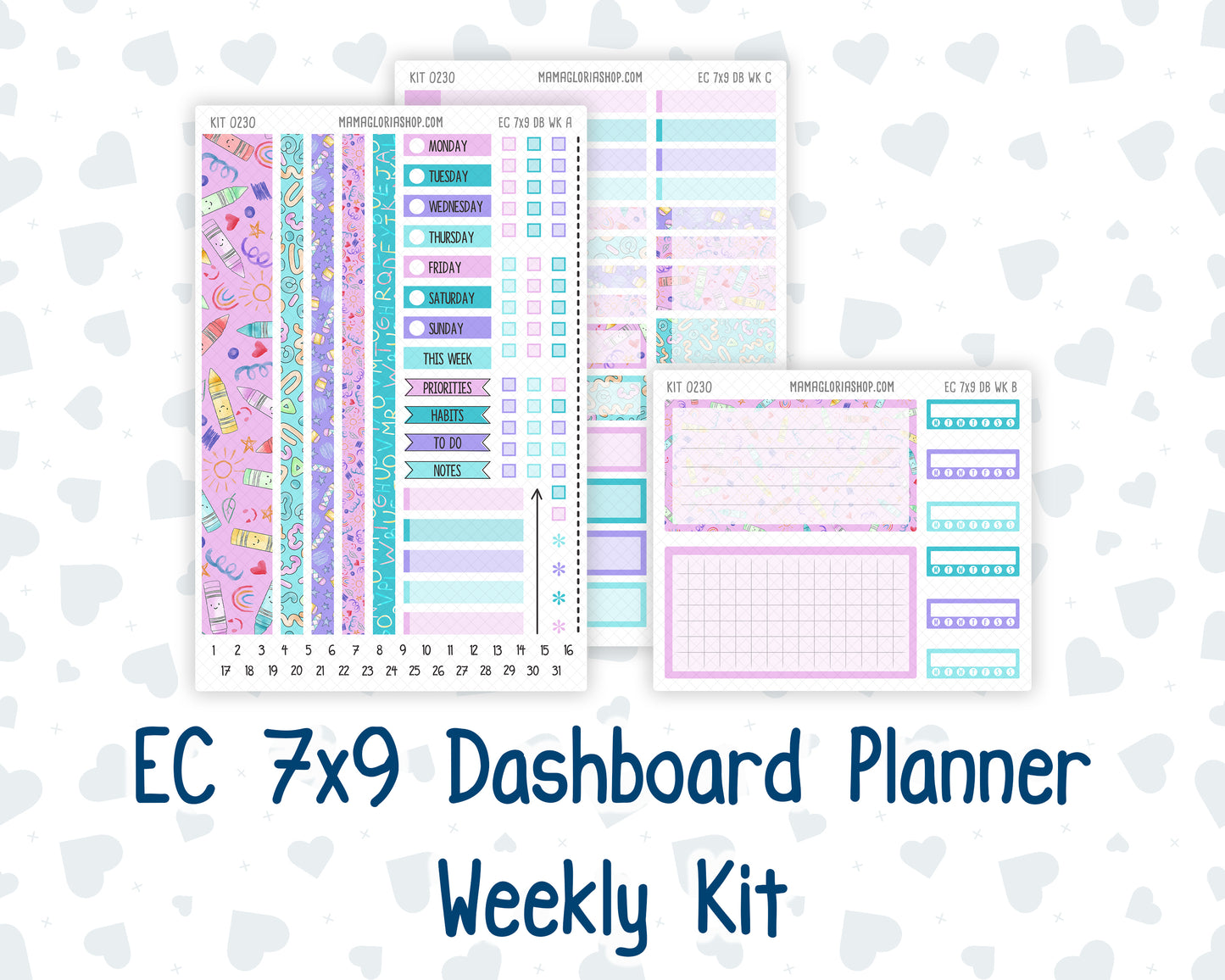 Kit 0230- Weekly Dashboard Planner - Erin Condren - August - School Daze