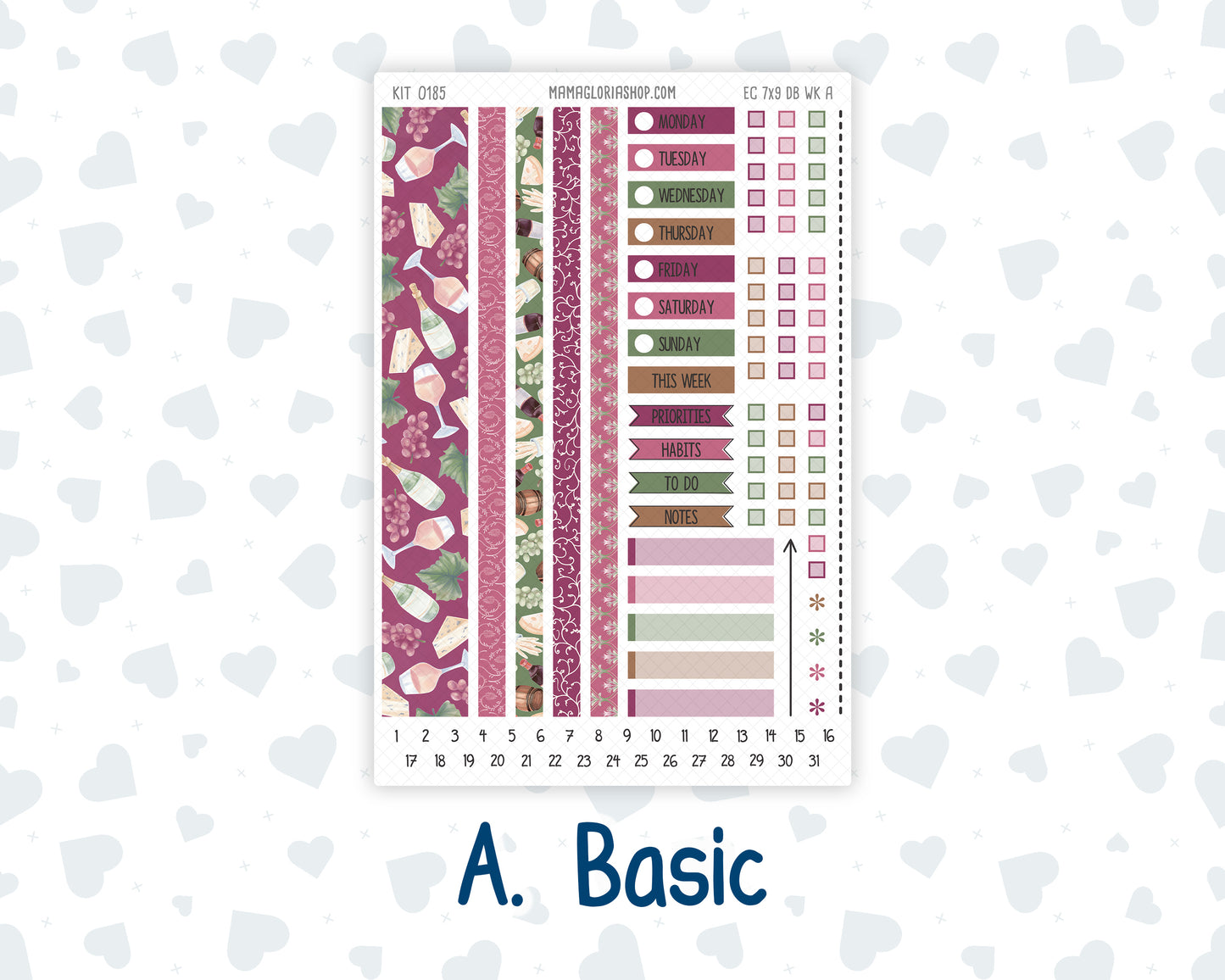 Kit 0185 - Weekly Dashboard Planner - Erin Condren - September- Wine Time