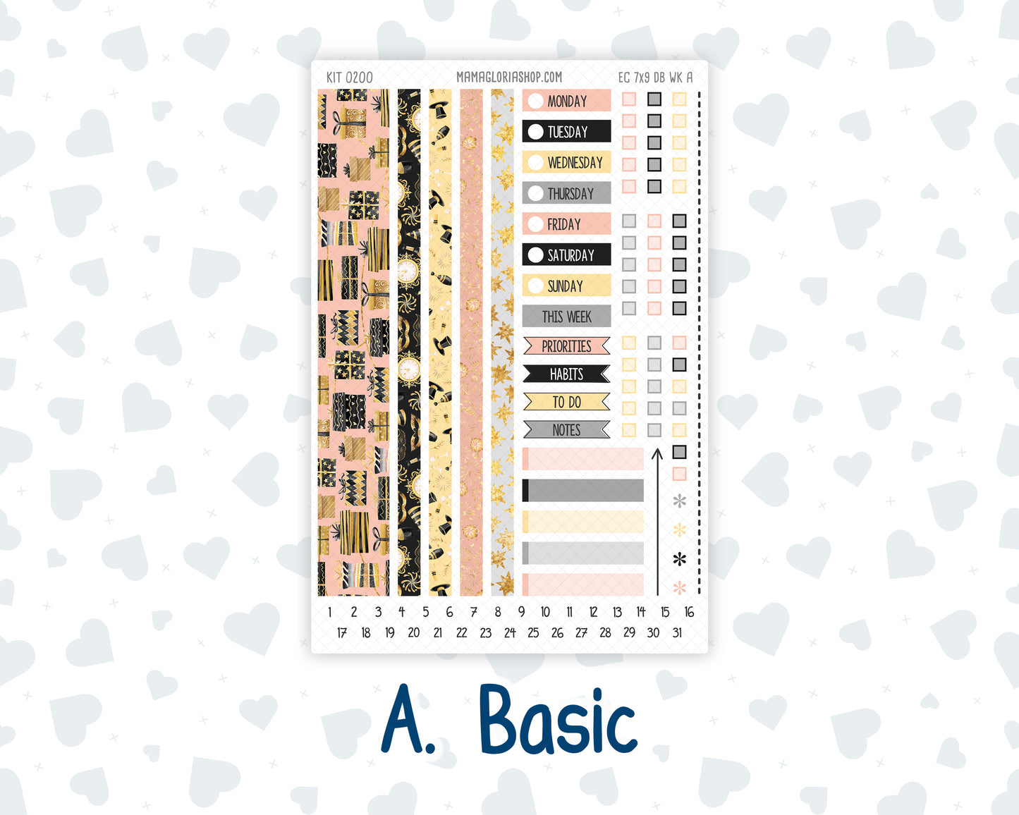 Kit 0200- Weekly Dashboard Planner - Erin Condren - January -Golden Hour