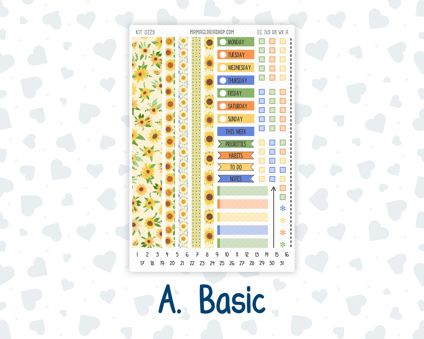 Kit 0229- Weekly Dashboard Planner - Erin Condren - August - Golden Faces