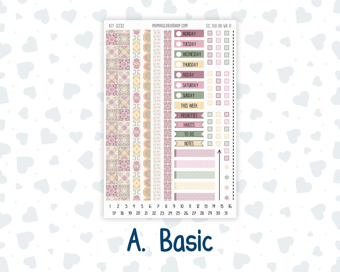 Kit 0232 - Weekly Dashboard Planner - Erin Condren - September - Heirloom Garden