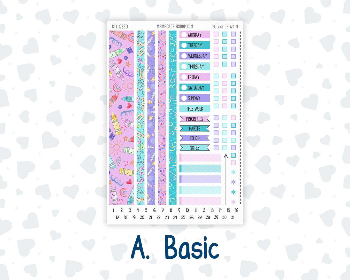Kit 0230- Weekly Dashboard Planner - Erin Condren - August - School Daze
