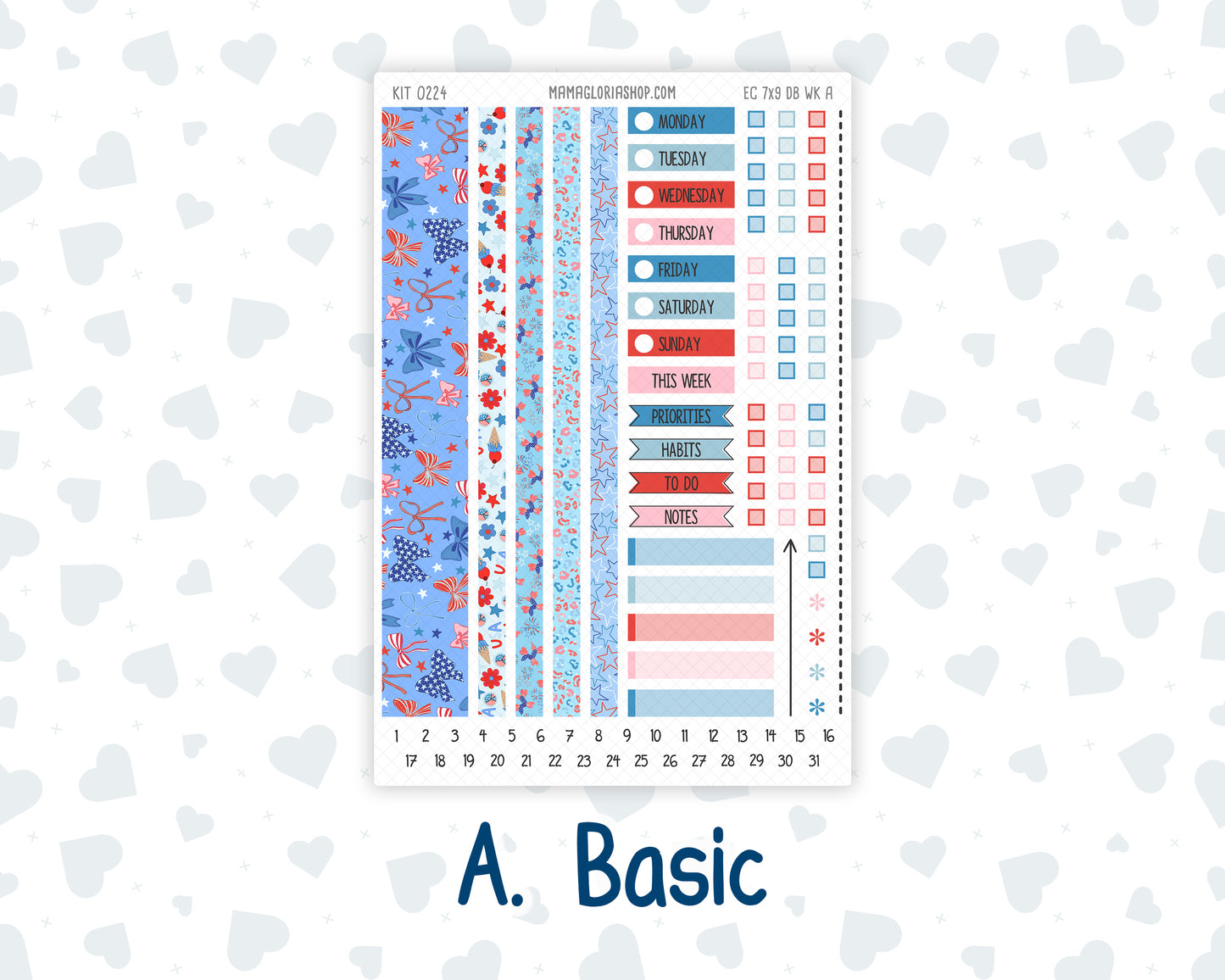 Kit 0224- Weekly Dashboard Planner - Erin Condren - July - Patriotic Parade