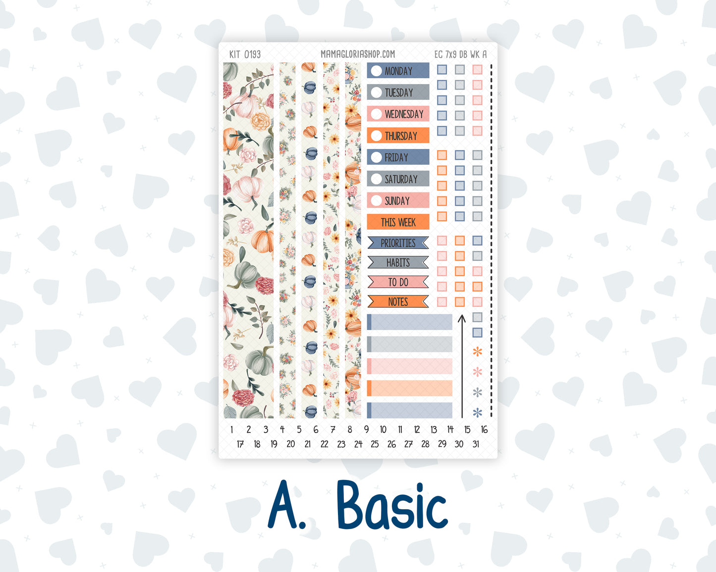Kit 0193- Weekly Dashboard Planner - Erin Condren - November -Harvest Blooms