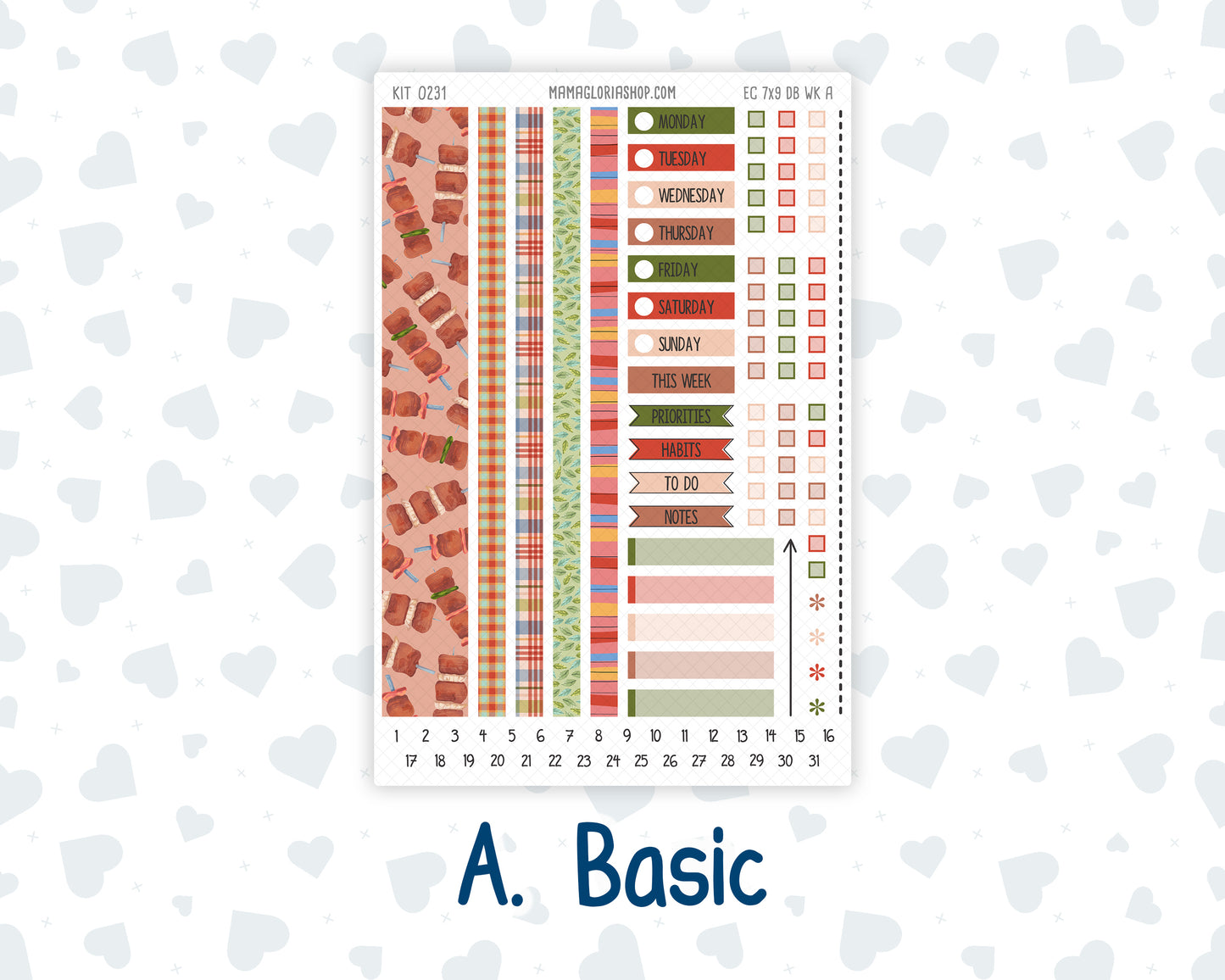 Kit 0231 - Weekly Dashboard Planner - Erin Condren - August - Backyard BBQ