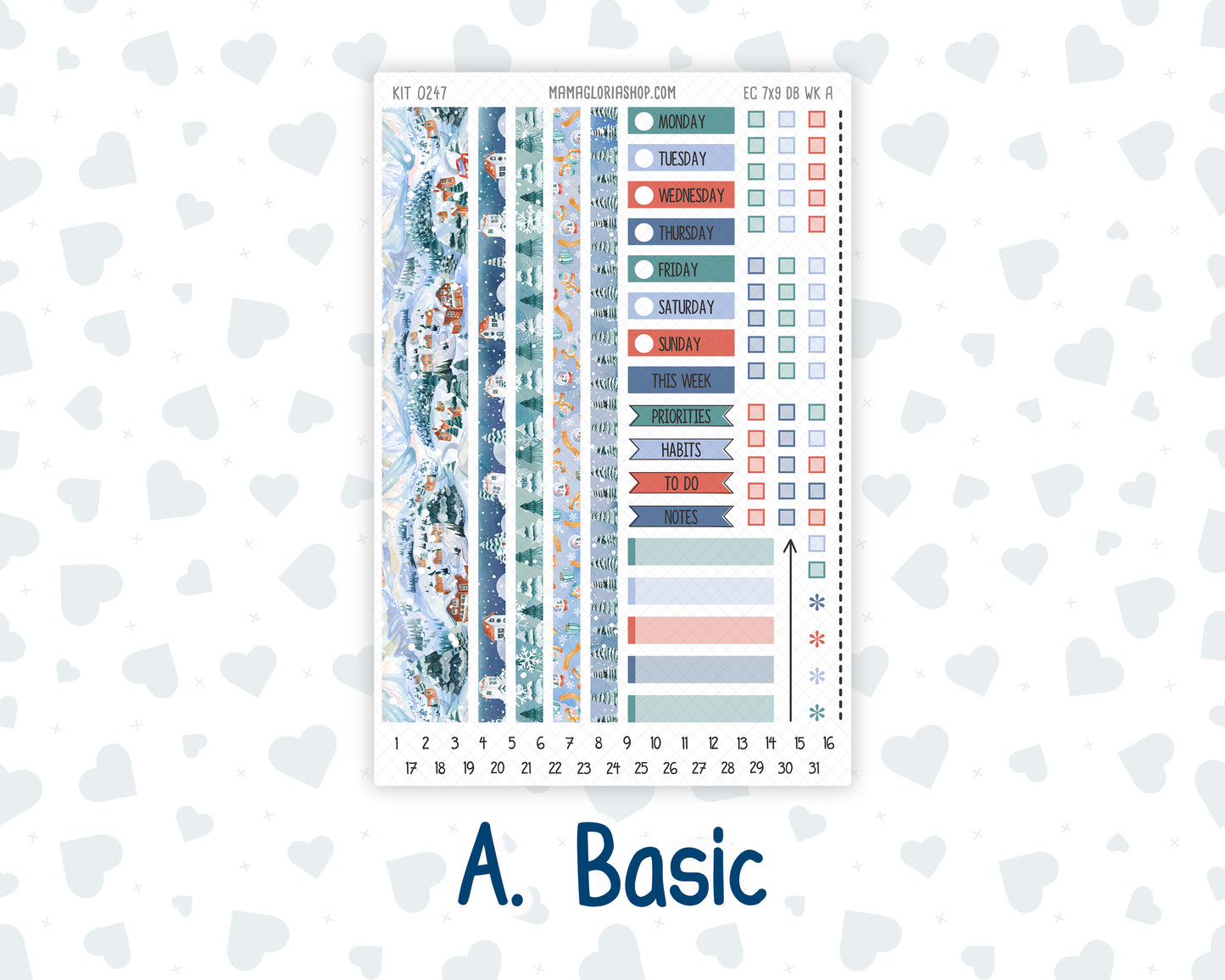 Kit 0247- Weekly Dashboard Planner - Erin Condren - Snow Day Adventures - December
