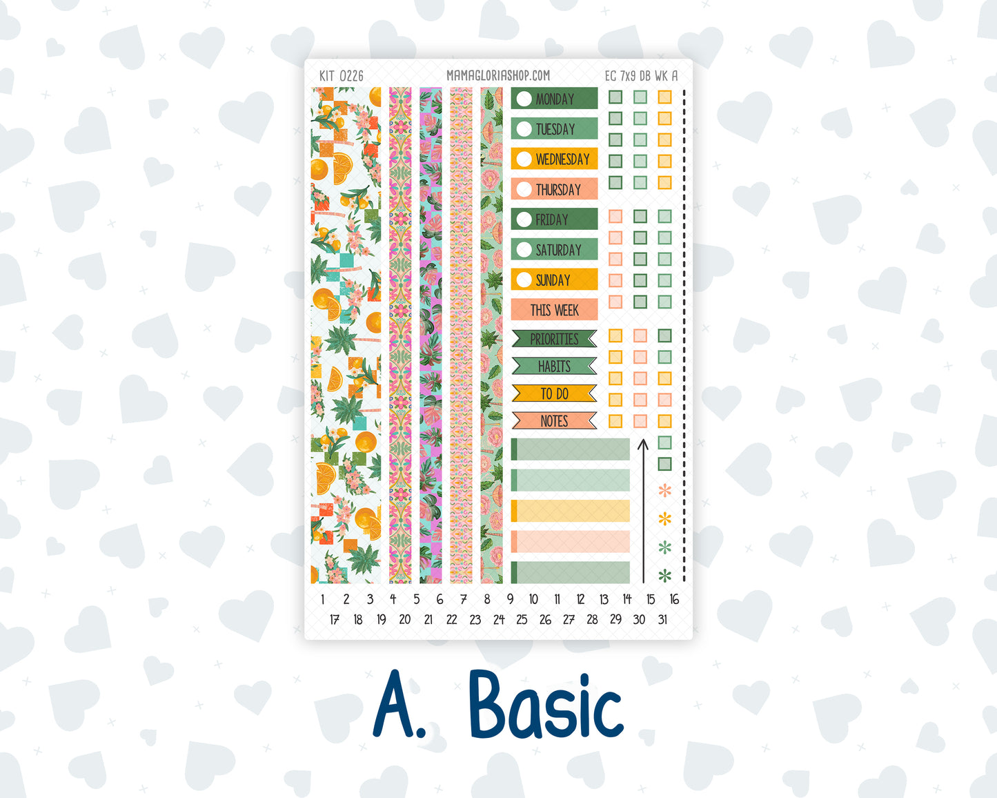 Kit 0226- Weekly Dashboard Planner - Erin Condren - July - Tropical Whimsy