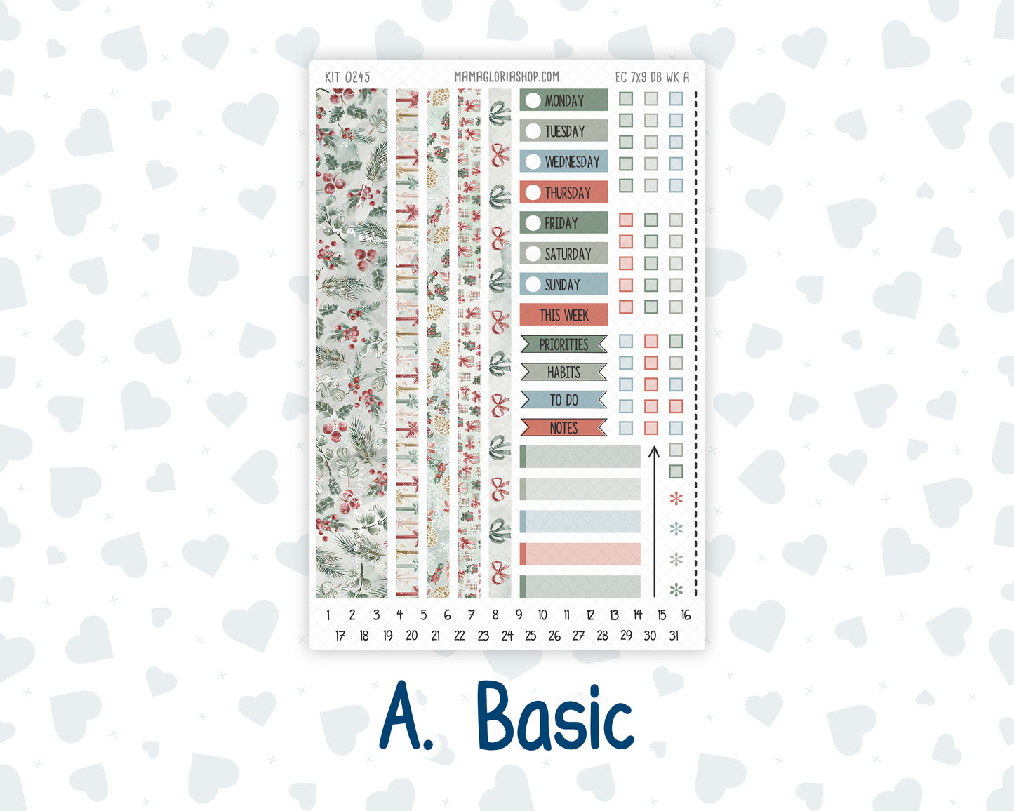 Kit 0245- Weekly Dashboard Planner - Erin Condren - Vintage Christmas - December