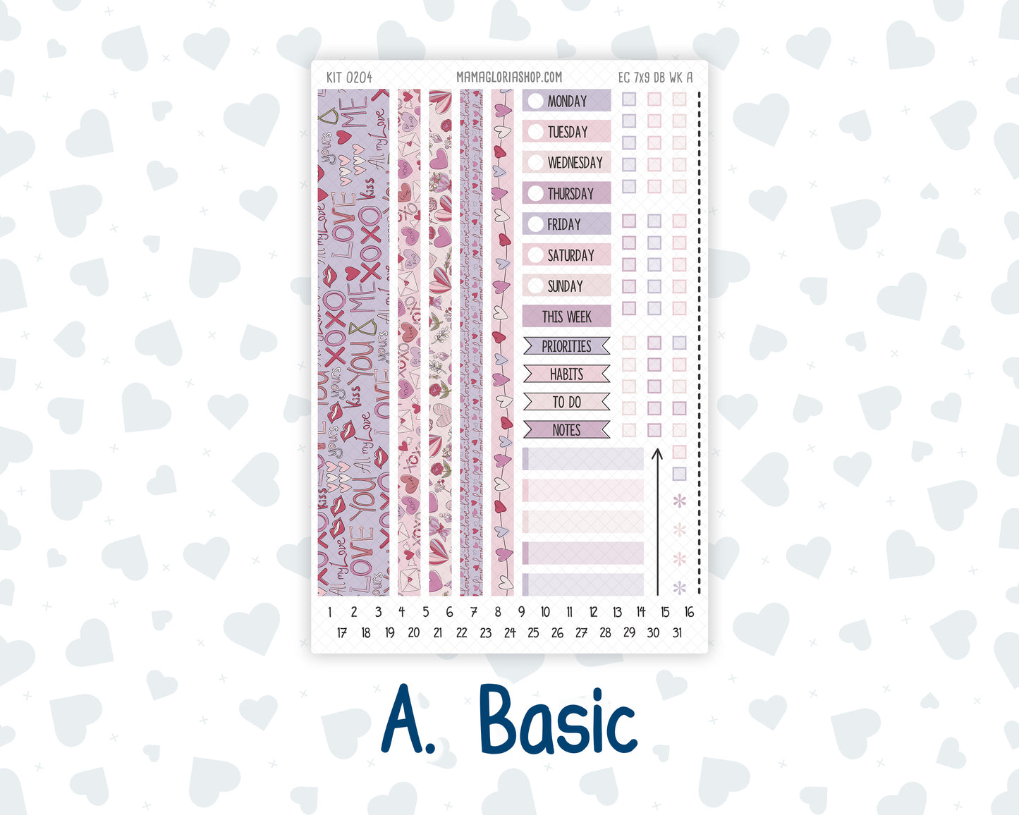 Kit 0204- Weekly Dashboard Planner - Erin Condren - February -Valentines Garden