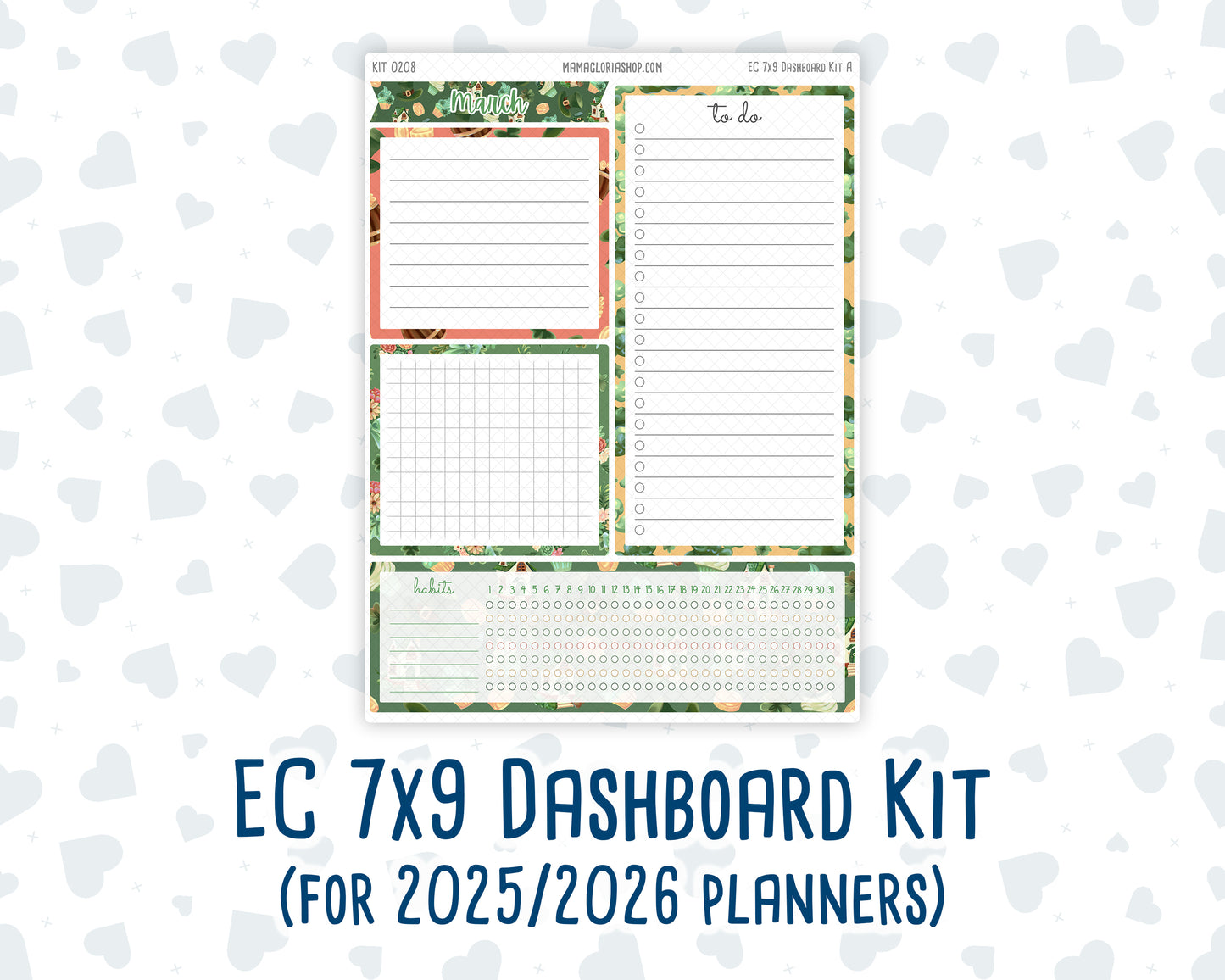 Kit 0208 - 7x9 - EC Notes Pages - March - Shamrock Lane - Dashboard Kit | Productivity Page
