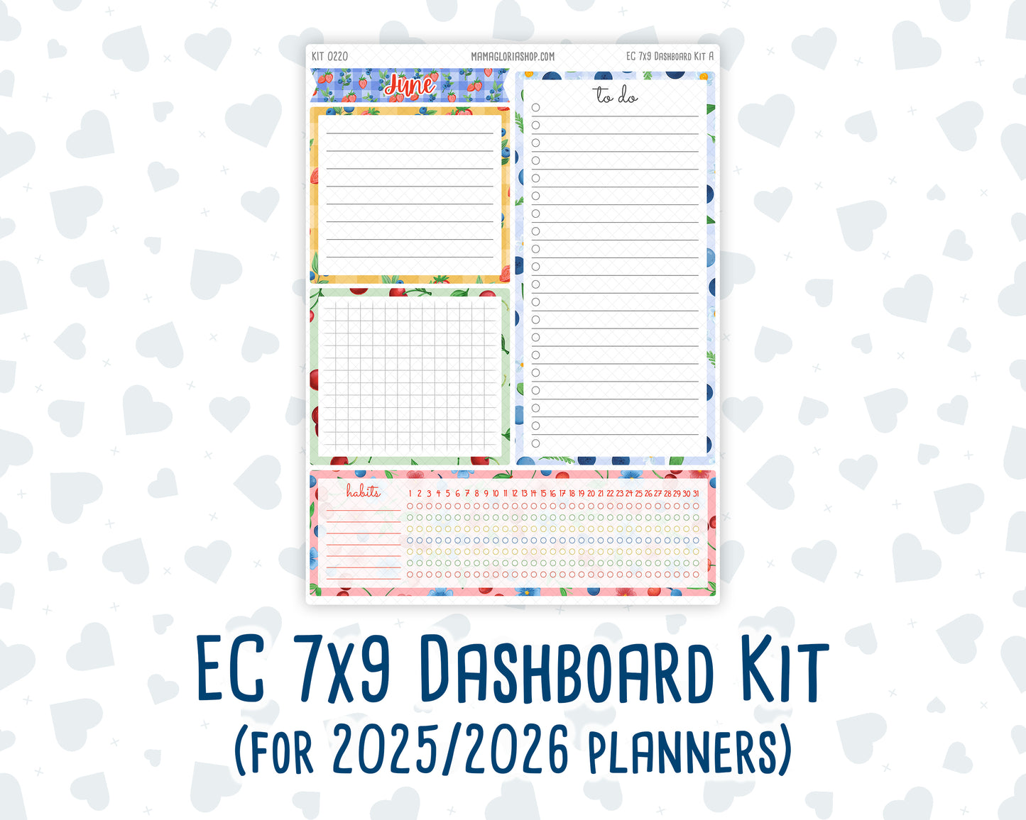 Kit 0220- 7x9 - EC Notes Pages - June - June Berries - Dashboard Kit | Productivity Page