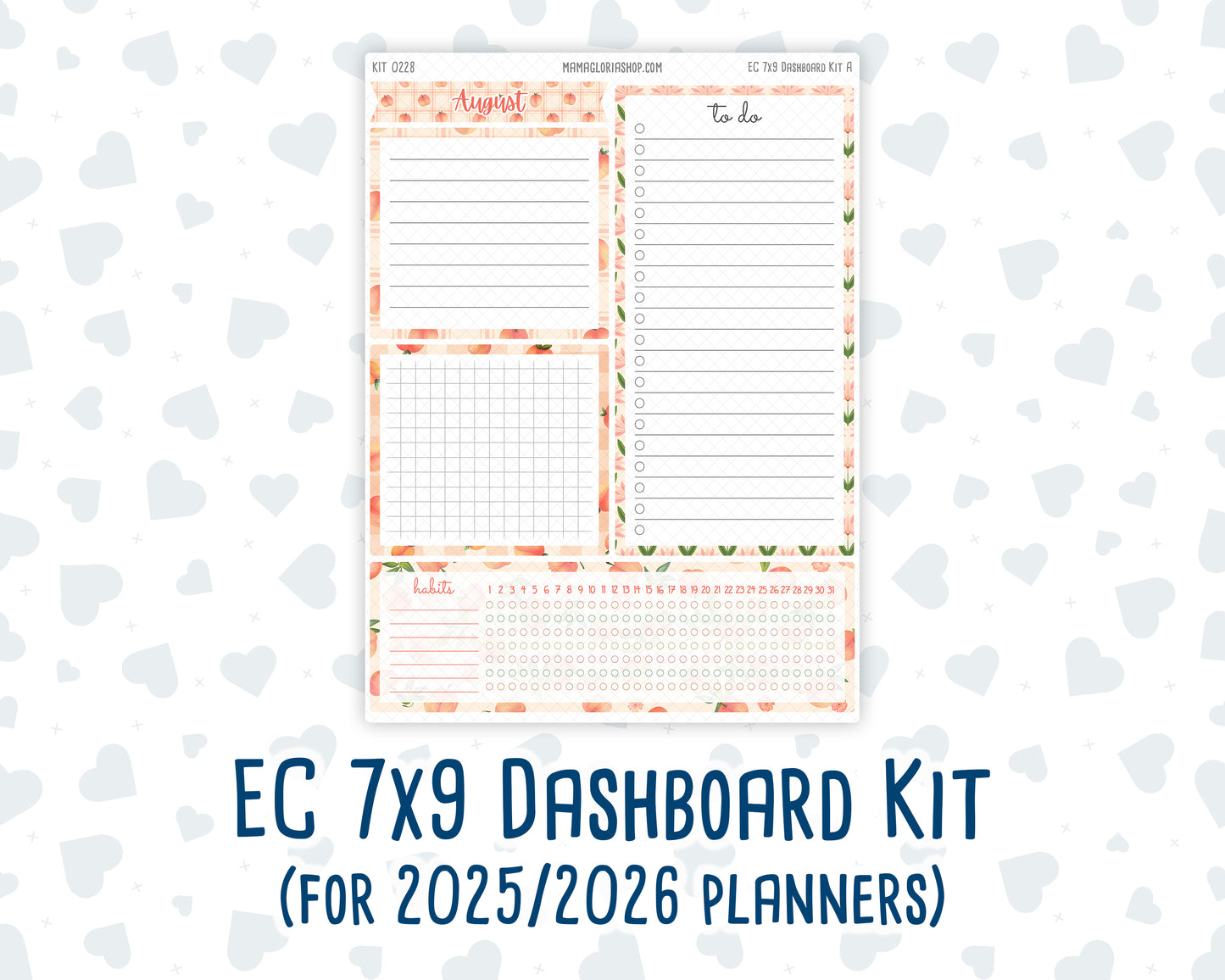 Kit 0228- 7x9 - EC Notes Pages - August - Just Peachy - Dashboard Kit | Productivity Page