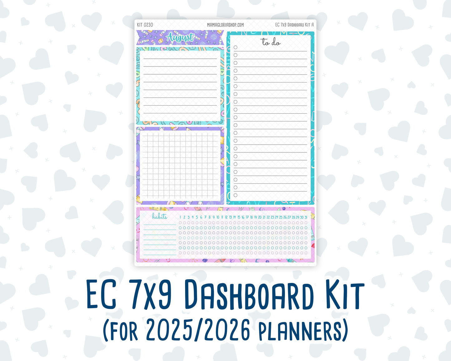 Kit 0230- 7x9 - EC Notes Pages - August - School Daze - Dashboard Kit | Productivity Page