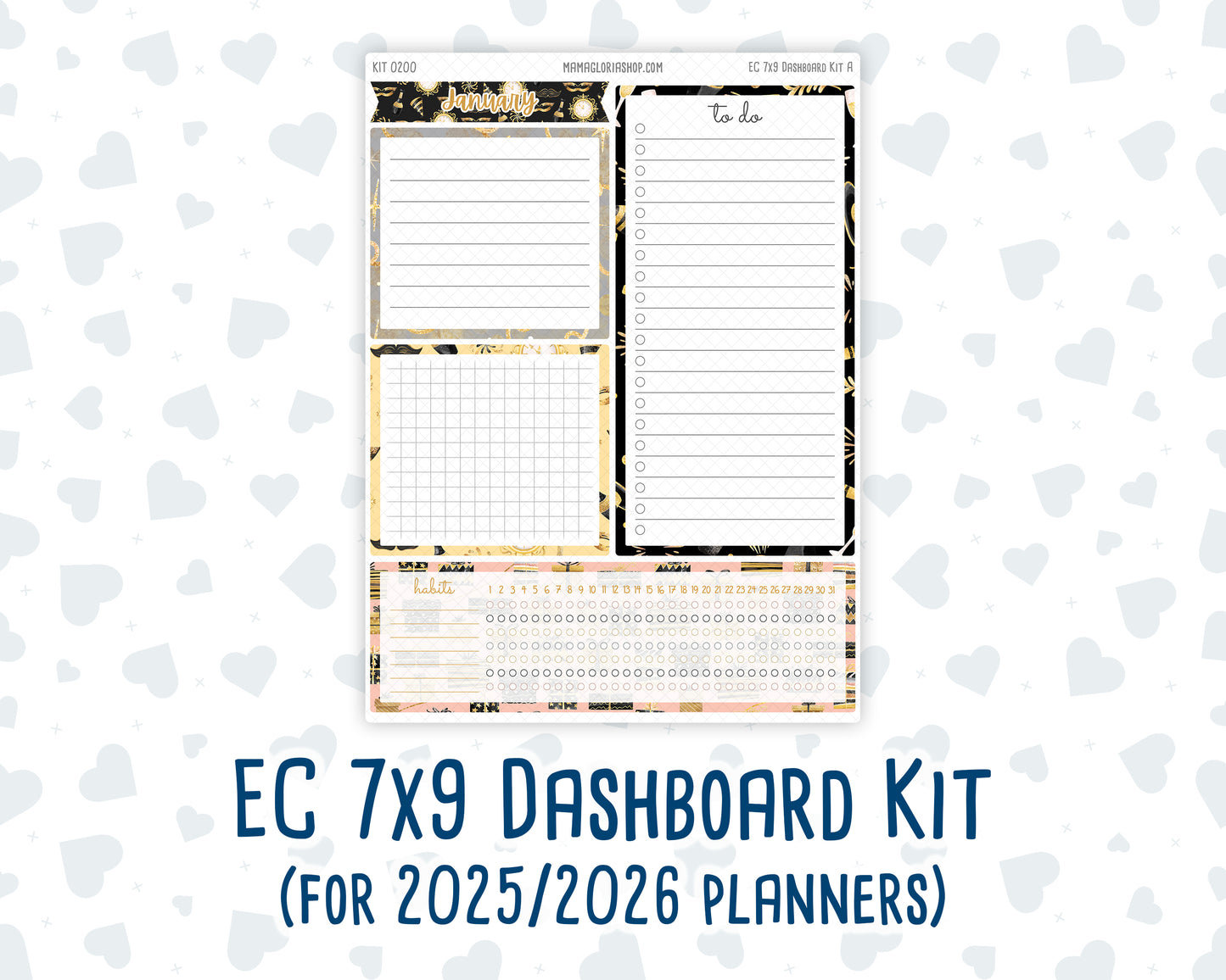 Kit 0200- 7x9 - EC Notes Pages - January - Golden Hour - Dashboard Kit | Productivity Page