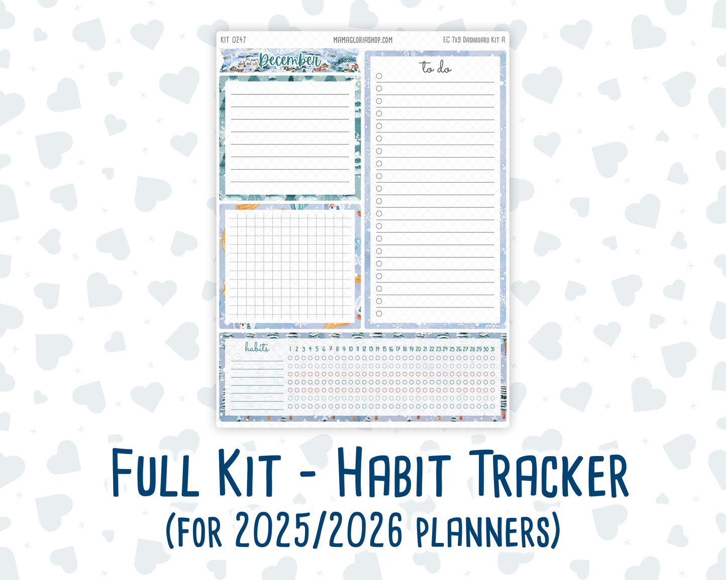 Kit 0247- 7x9 - EC Notes Pages - December - Snow Day Adventures - Dashboard Kit | Productivity Page
