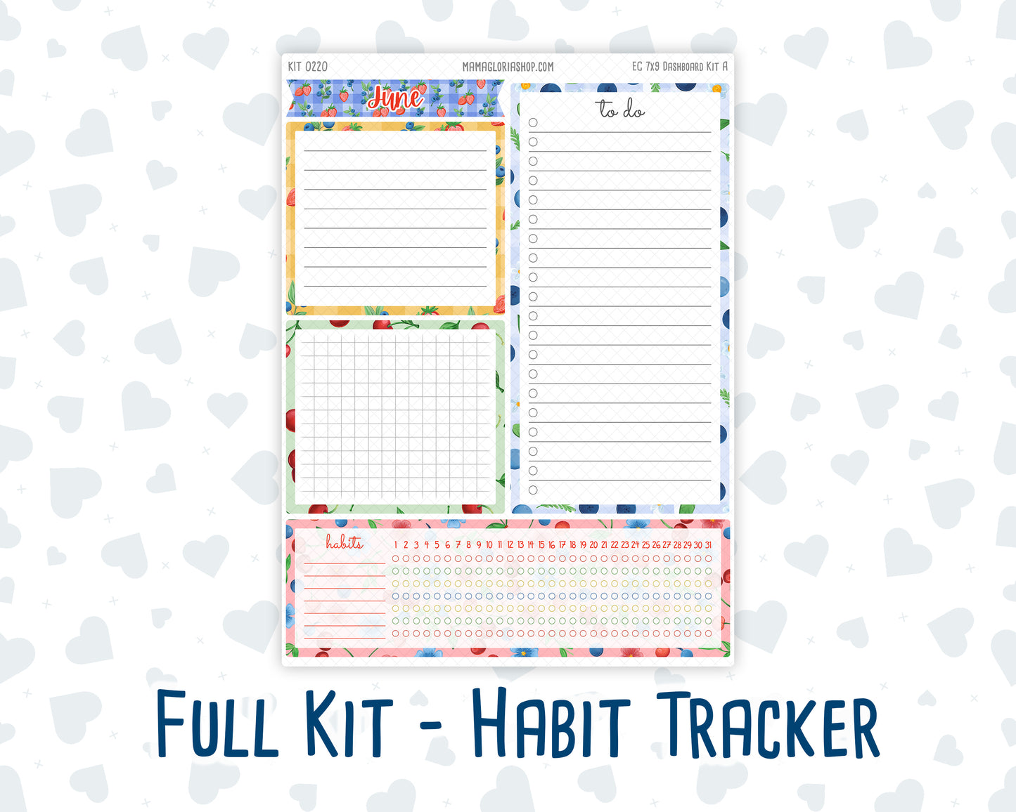 Kit 0220- 7x9 - EC Notes Pages - June - June Berries - Dashboard Kit | Productivity Page